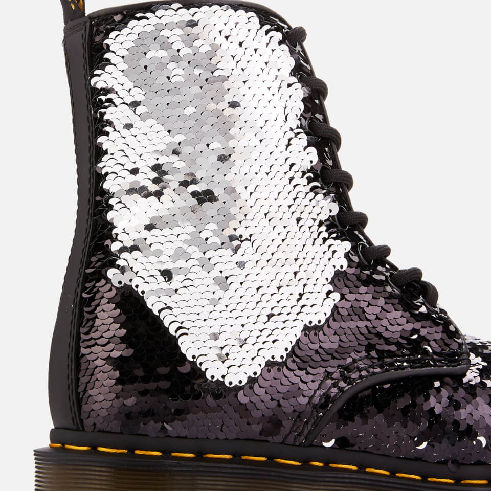 Dr. Martens Women s 1460 Sequin Pascal 8 Eye Boots Black Silver Allsole