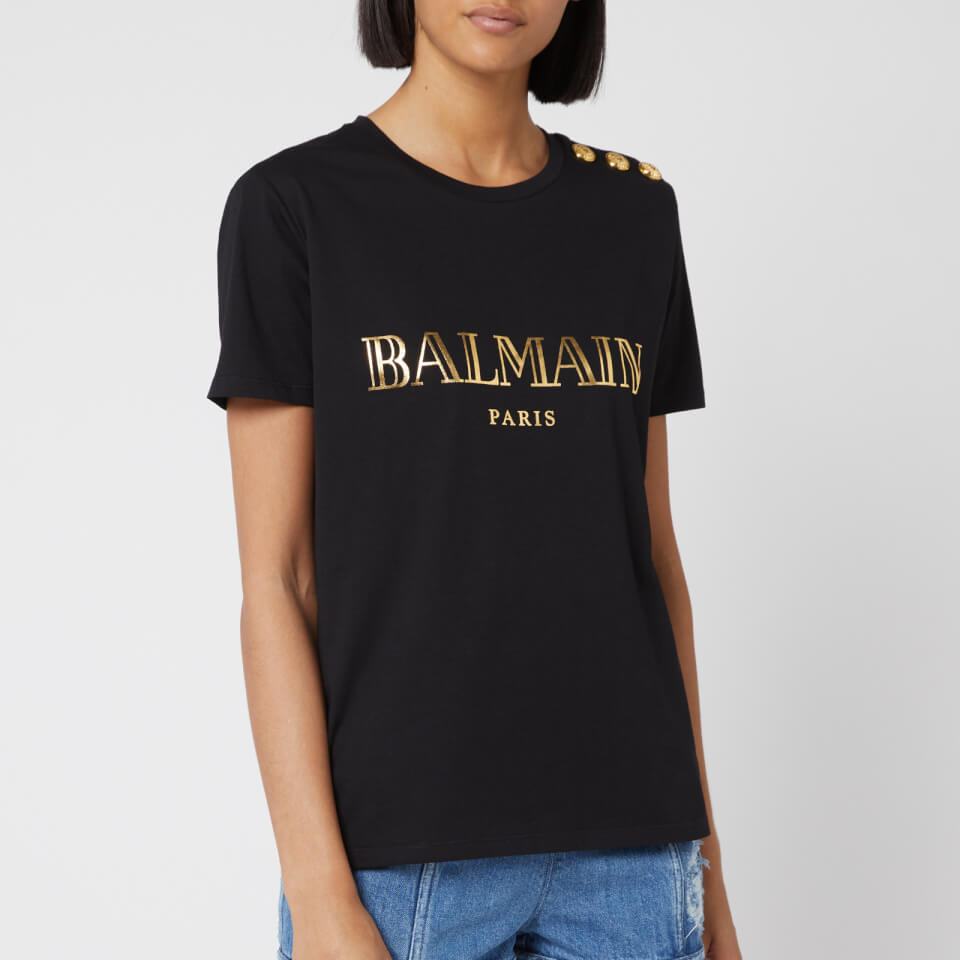 Balmain Women s Logo T Shirt Black Gold Coggles