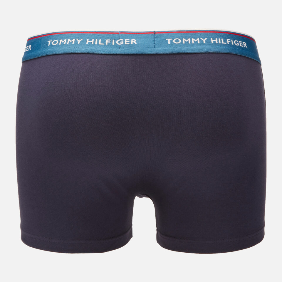 Tommy Hilfiger Men's 3 Pack Trunk Boxer Shorts - Stillwater/Dark Blue/Red Dahlia