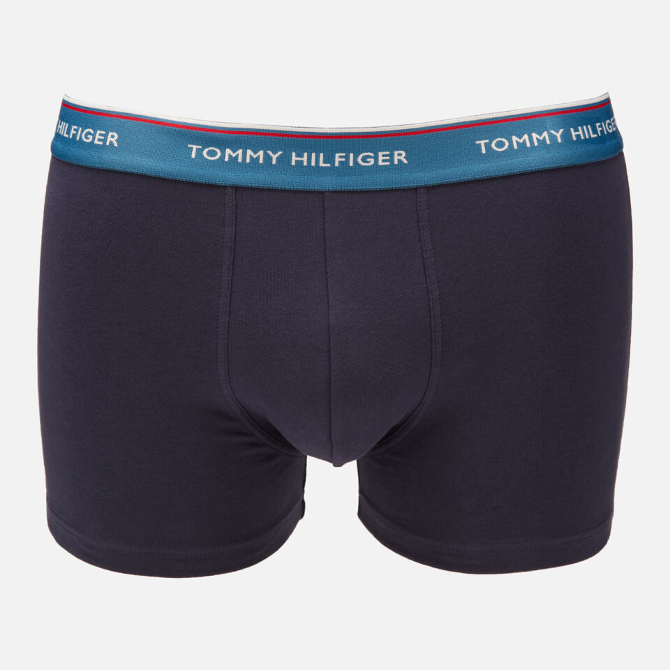Tommy Hilfiger Men's 3 Pack Trunk Boxer Shorts - Stillwater/Dark Blue/Red Dahlia