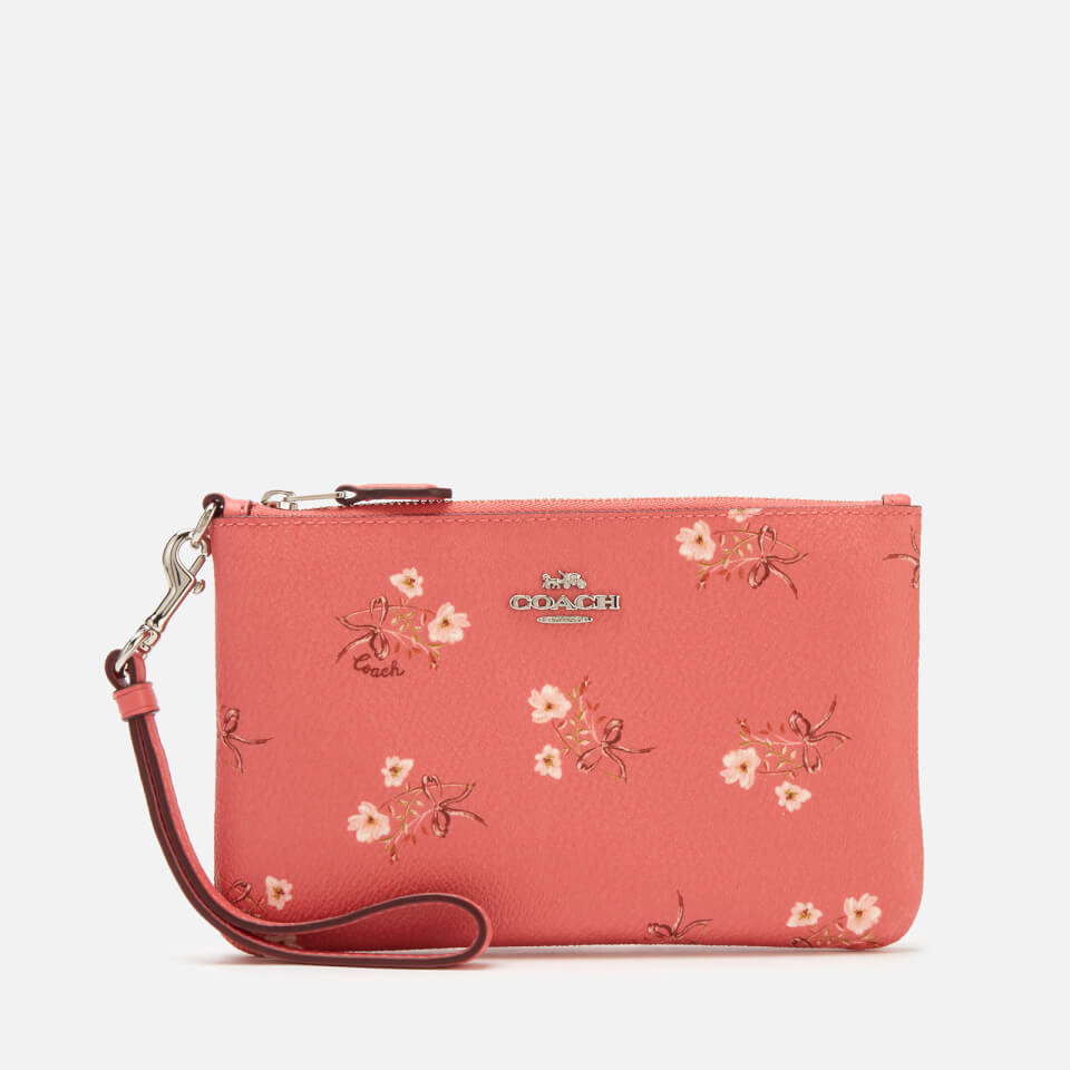 Coach Women's Floral Bow Small Wristlet - Bright Coral Floral Bow