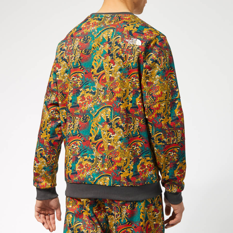The North Face Men s Fine 2 Crew Neck Sweatshirt Leopard Yellow Genesis Print Coggles
