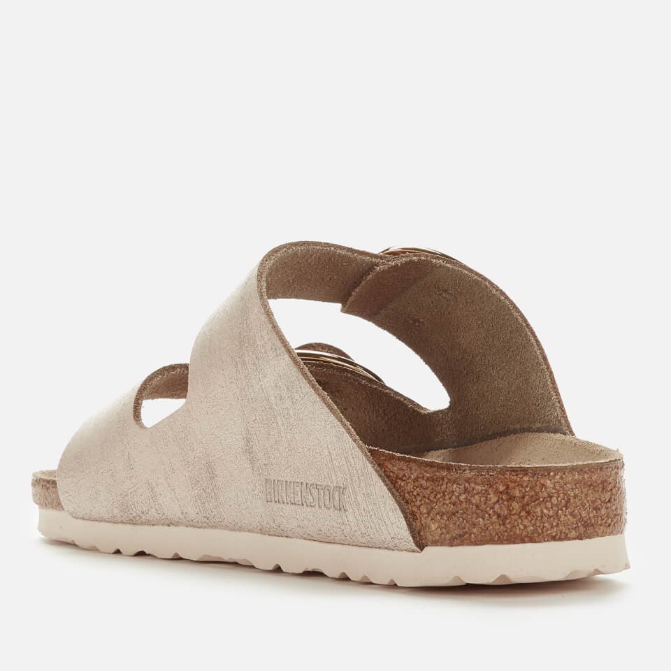 Birkenstock Women s Arizona Big Buckle Suede Slim Fit Double Strap Sandals Washed Metallic Rose Gold Allsole