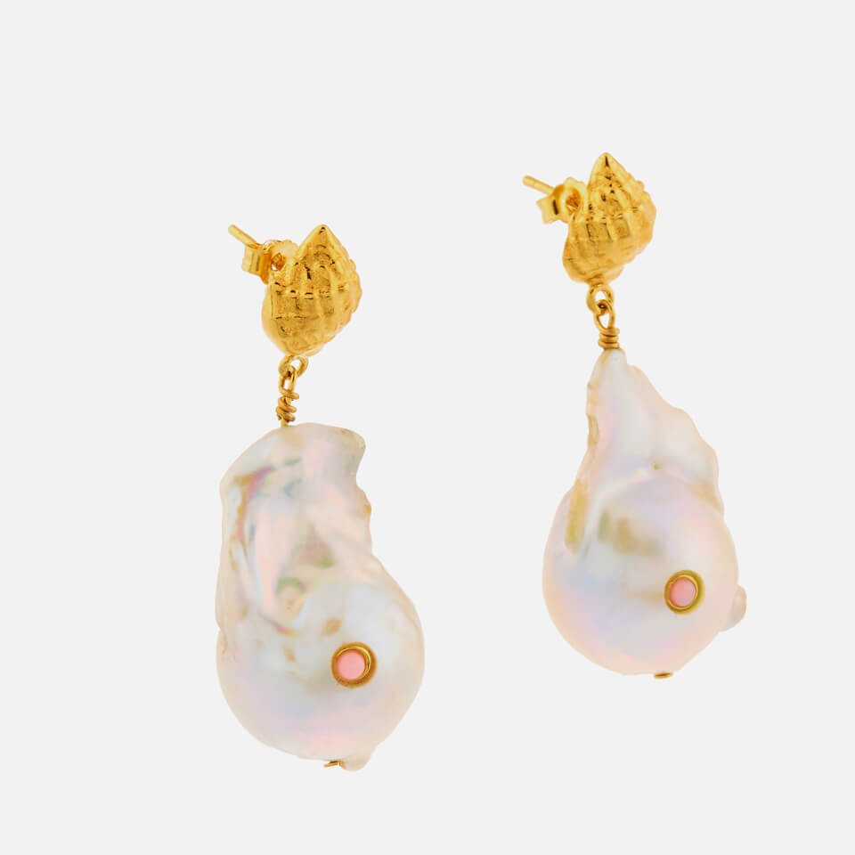 Anni Lu Women's Baroque Pearl Shell Earrings - Coral