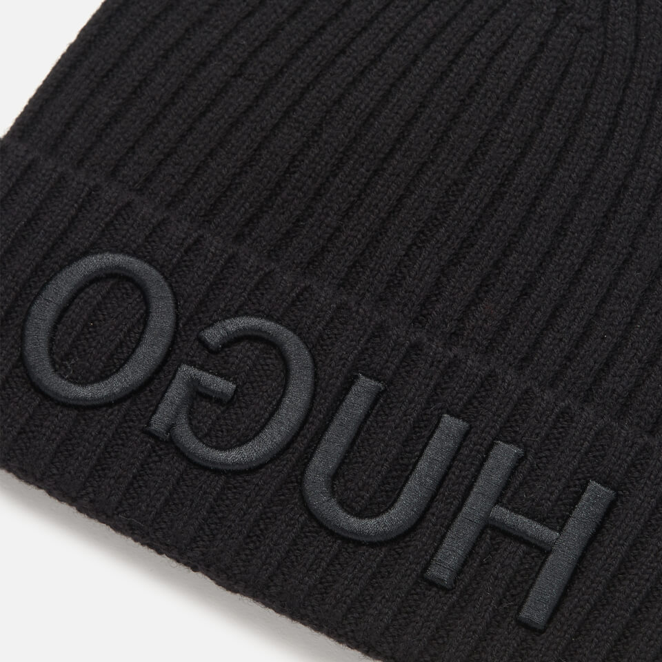 HUGO Men's Reverse Logo Knitted Beanie Hat - Black