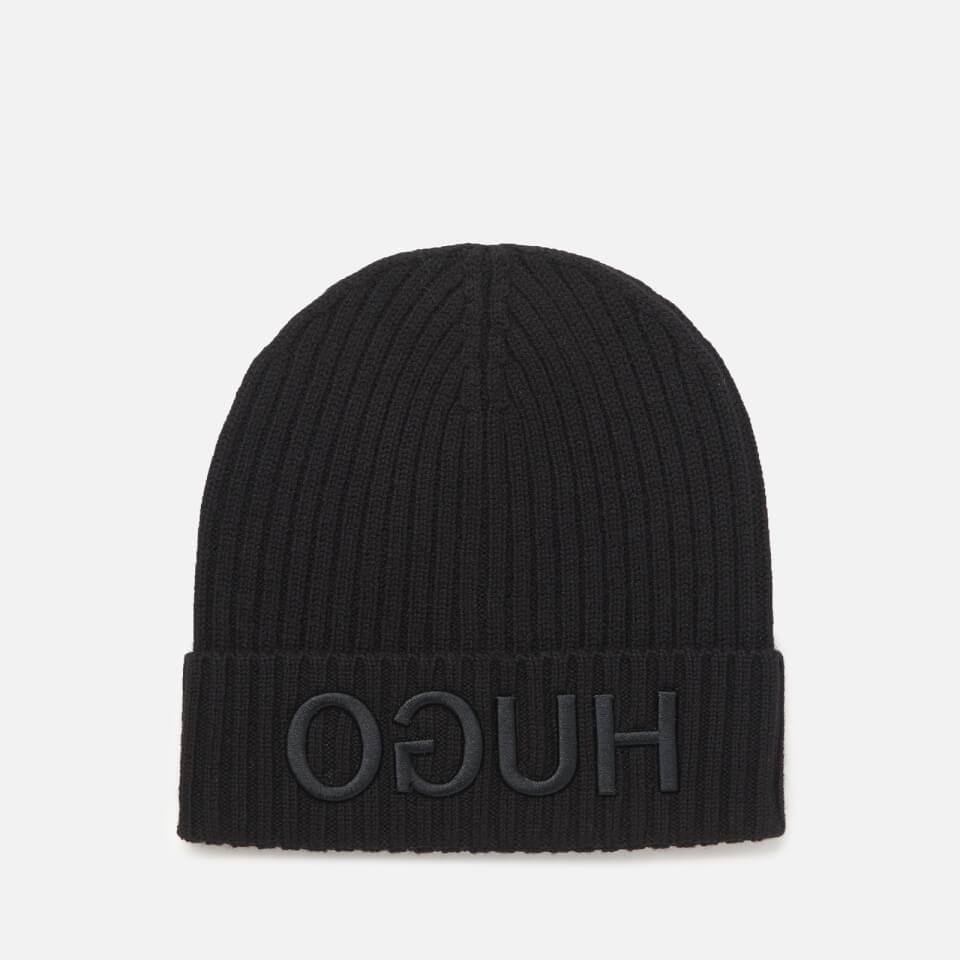 HUGO Men's Reverse Logo Knitted Beanie Hat - Black