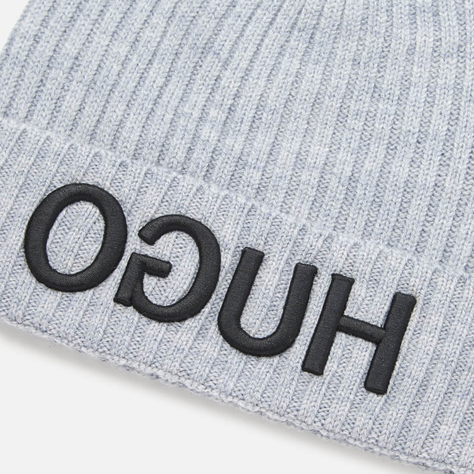 HUGO Men's Reverse Logo Knitted Beanie Hat - Grey