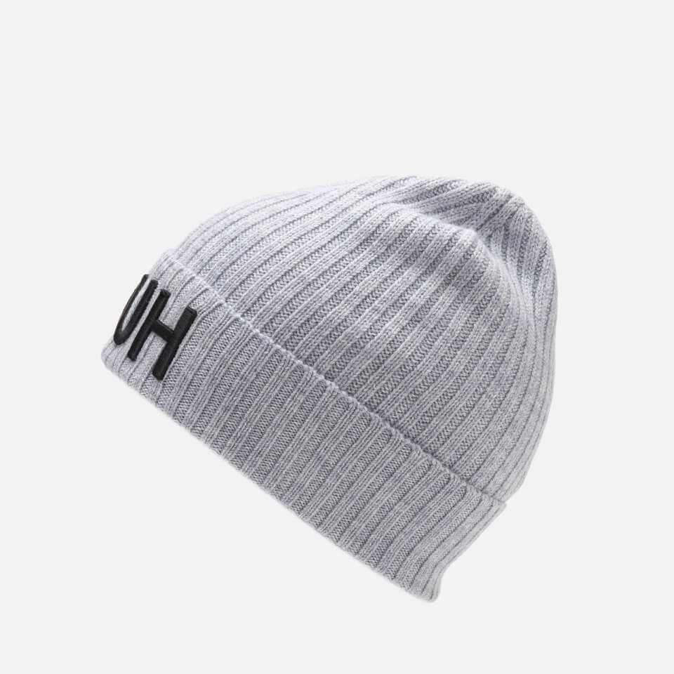 HUGO Men's Reverse Logo Knitted Beanie Hat - Grey