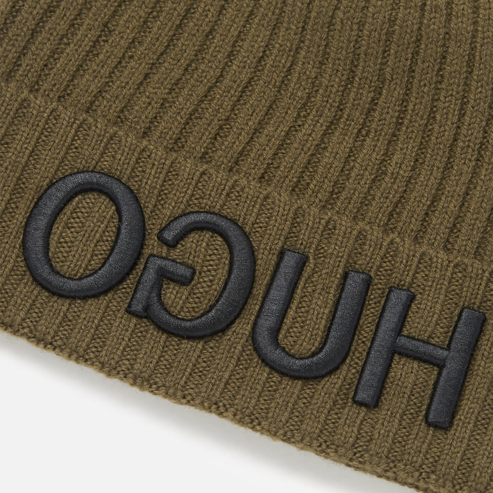 HUGO Men's Reverse Logo Knitted Beanie Hat - Khaki