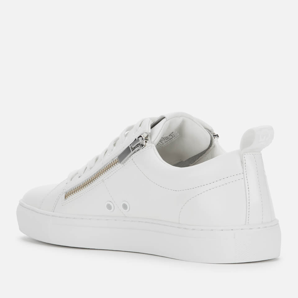 HUGO Men s Futurism Leather Double Zip Low Top Trainers White