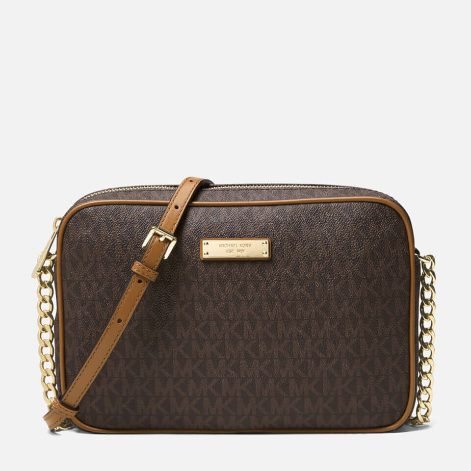 Michael kors jet set signature large east west crossbody hot sale