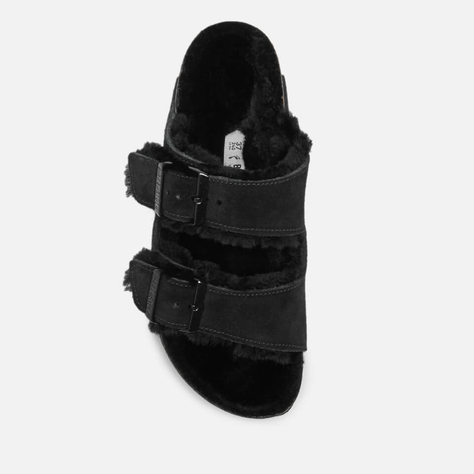 Birkenstock Women's Arizona Slim Fit Slim Fit Shearling Double Strap Sandals - Black/Black