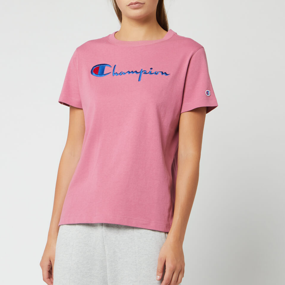 Pink champion t shirt women's discount