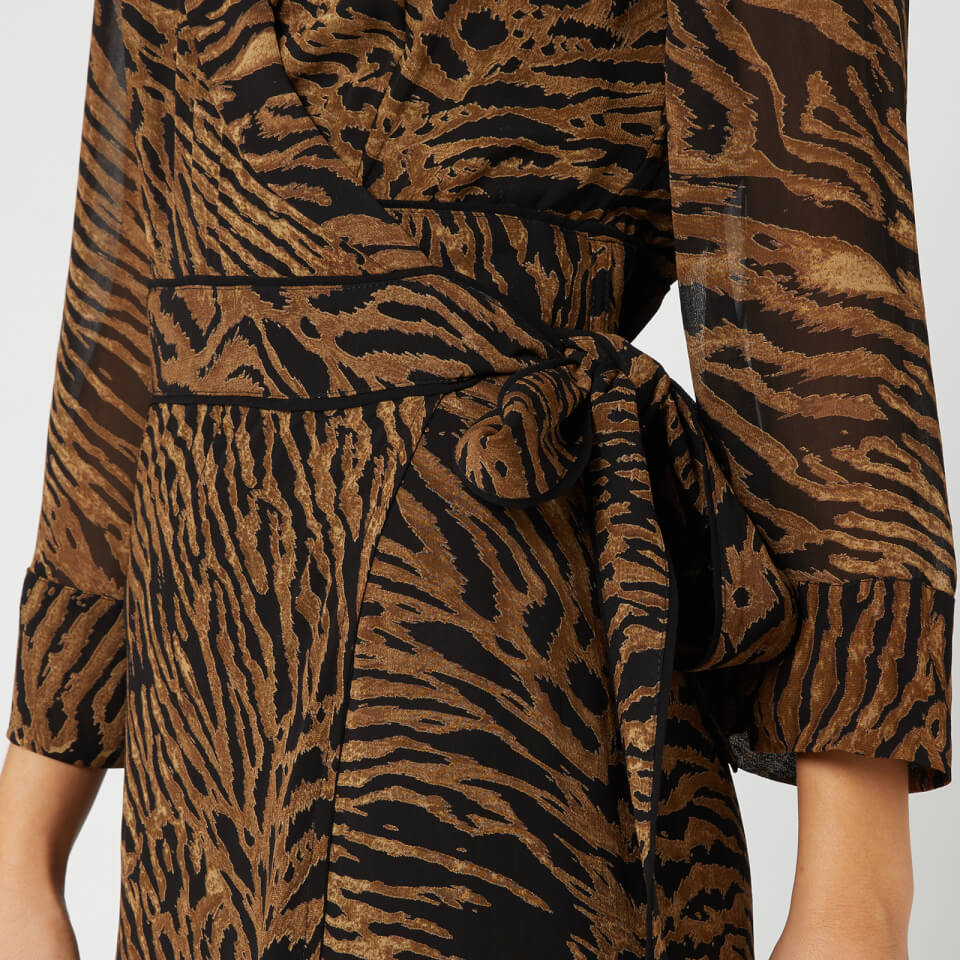Ganni Women's Printed Georgette Wrap Dress - Tiger - EU 34/UK 6 | Coggles