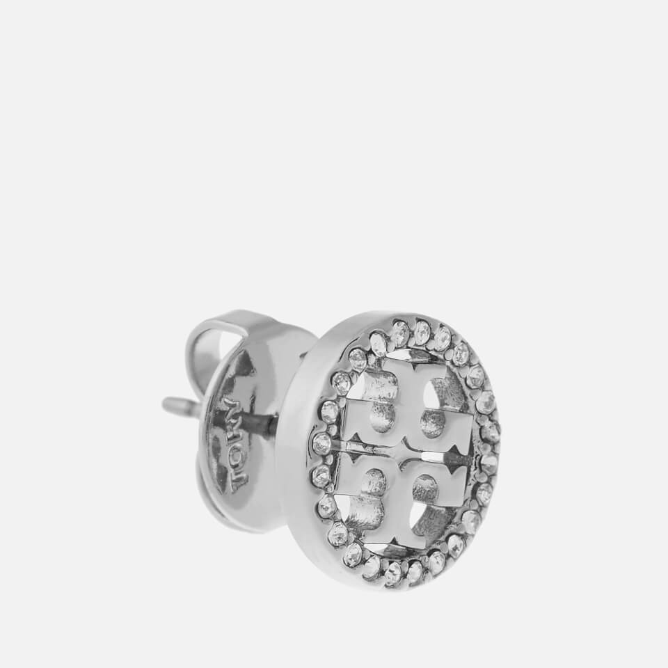 Tory Burch Women's Pave Logo Circle-Stud Earrings - Tory Silver/Crystal