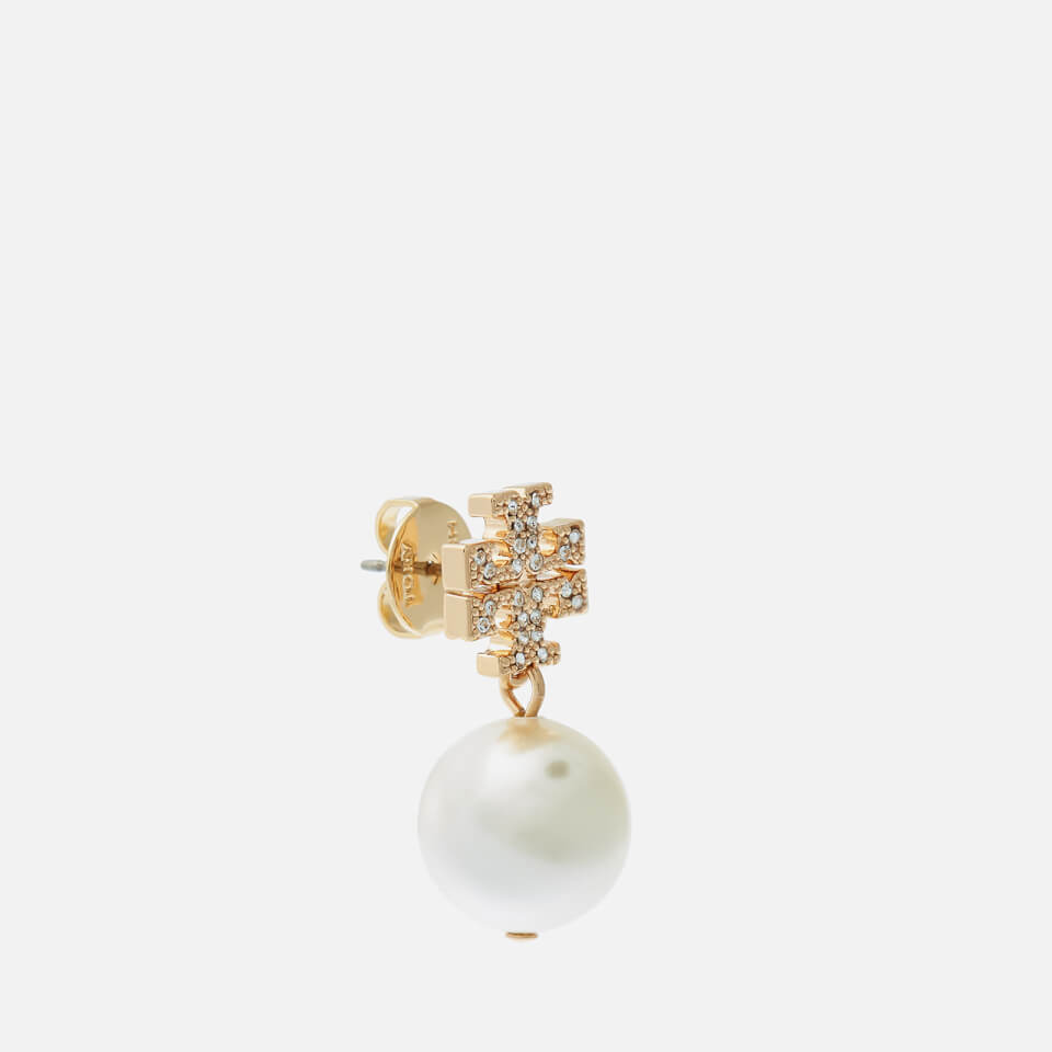 Tory Burch Women's Crystal Pearl Logo Drop Earrings - Gold/Crystal