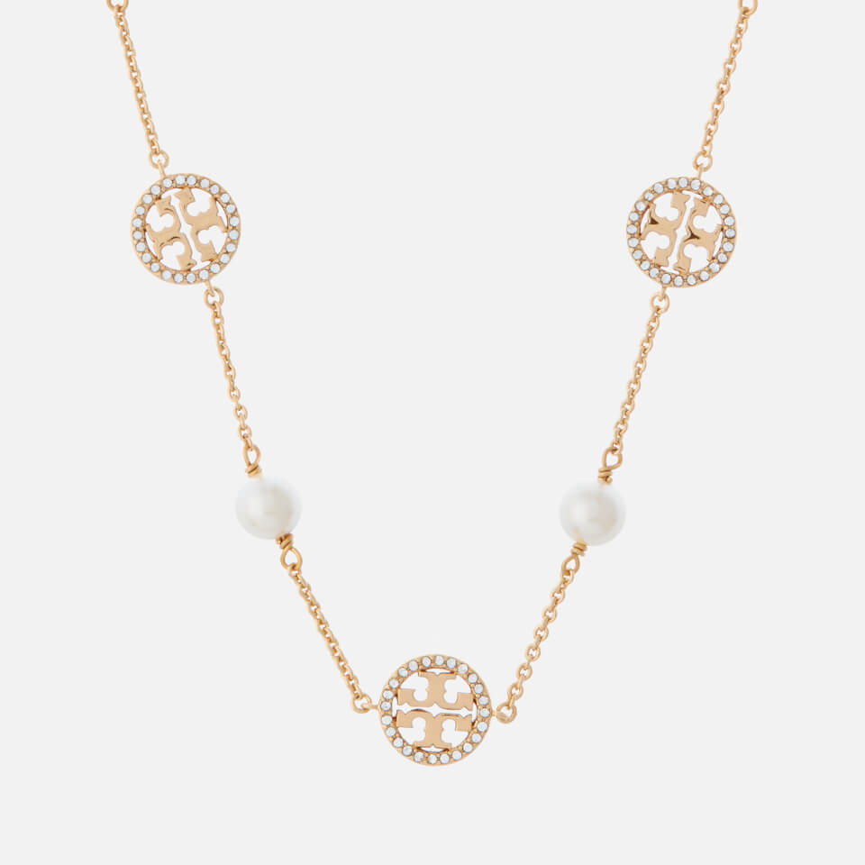 Tory Burch Women's Crystal Pearl Logo Necklace - Gold/Crystal