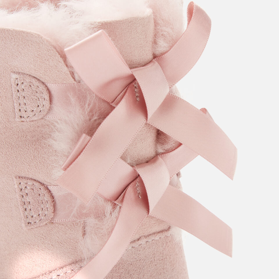 UGG Kids Bailey Bow II Lace Back Sheepskin Boots Pink Crystal Allsole