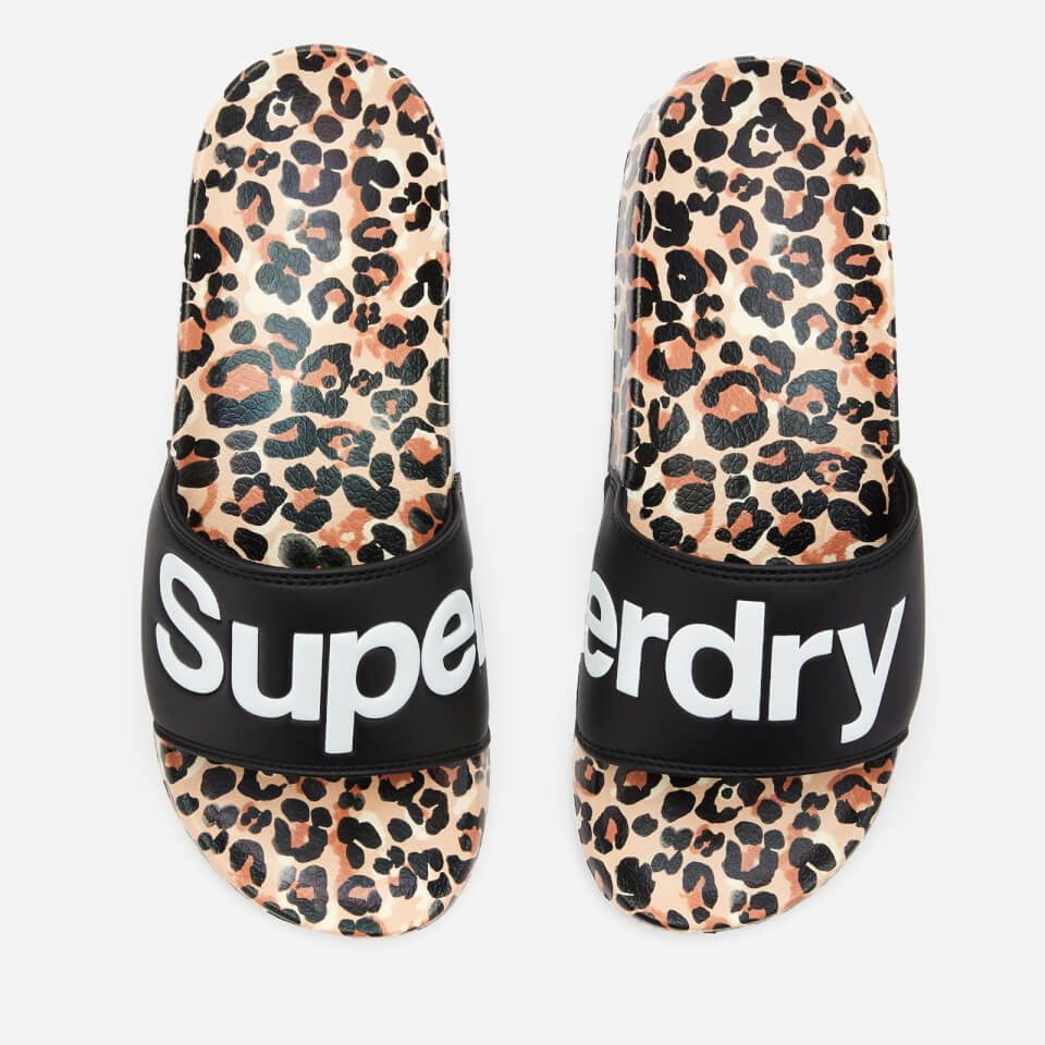Superdry Women s Superdry Beach Slide Sandals Brown Print