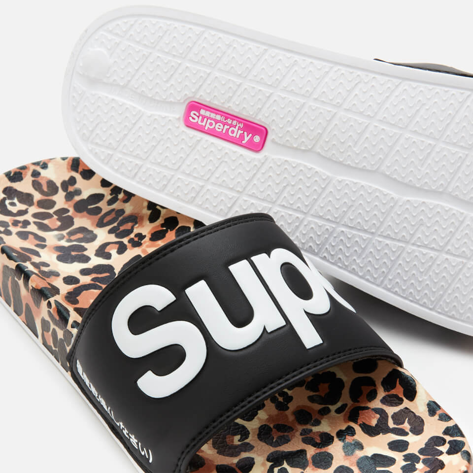 Superdry Women s Superdry Beach Slide Sandals Brown Print
