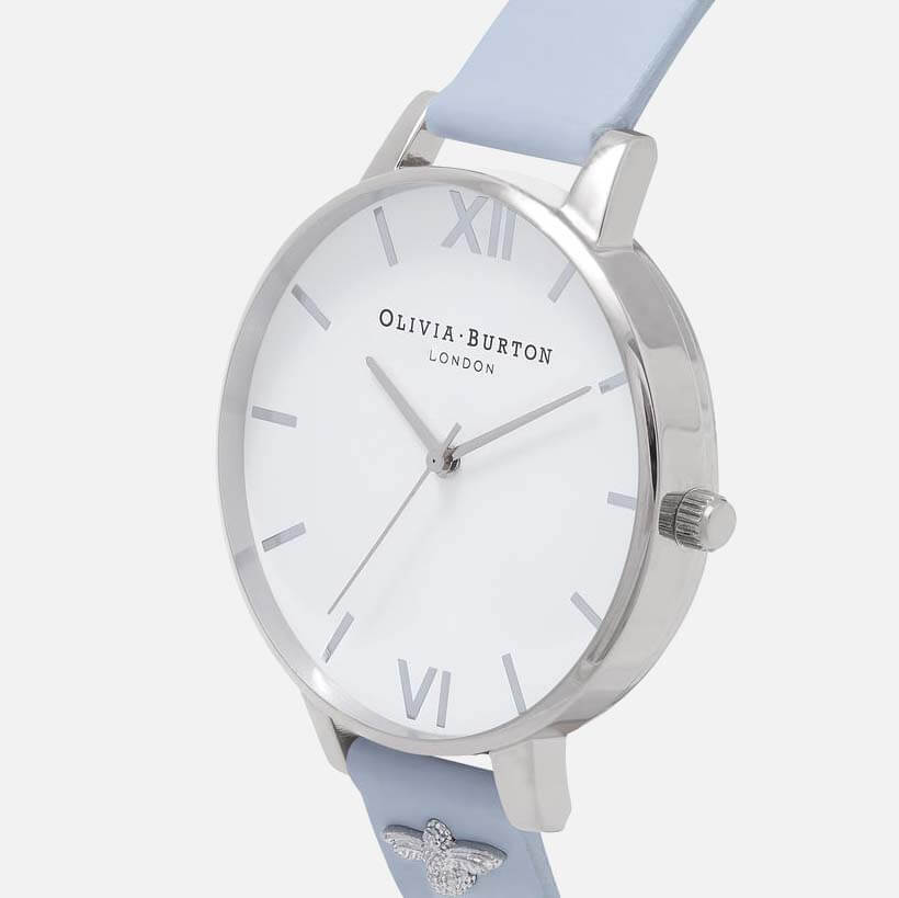 Olivia Burton Women's Embellished Strap Watch - Chalk Blue and Silver