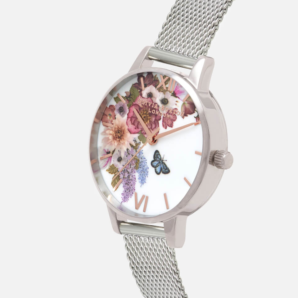 Olivia Burton Women's Enchanted Garden Watch - Silver Mesh and Rose Gold