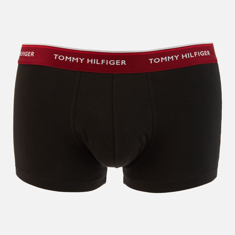 Tommy Hilfiger Men's 3 Pack Waistband Colour Trunks - Black/Botanical Garden/Rhubarb