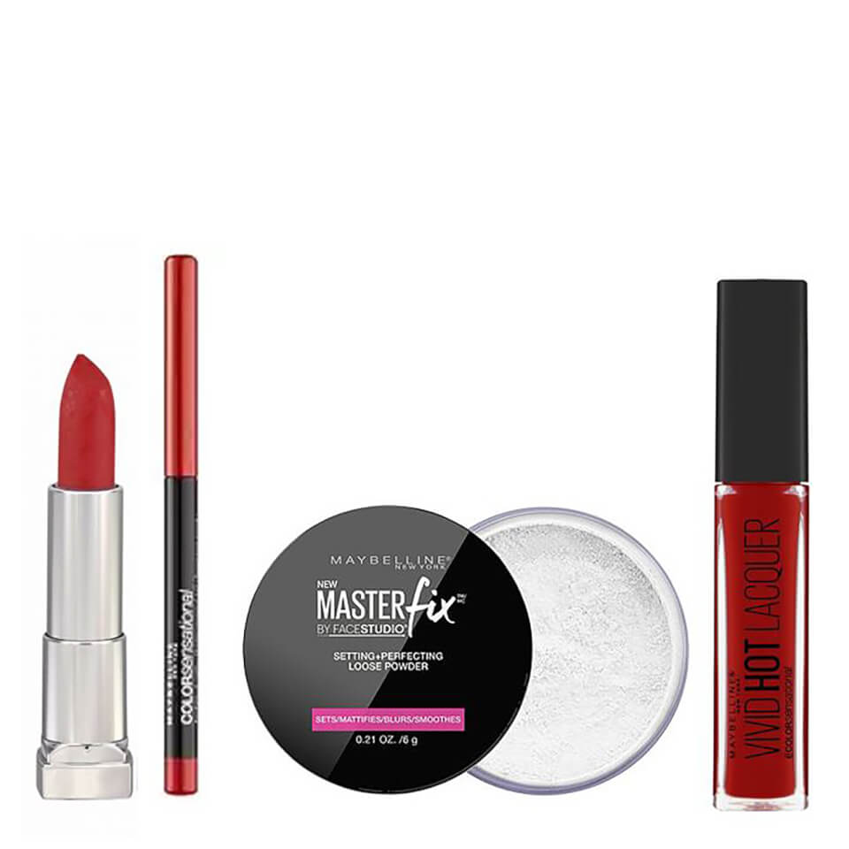 Maybelline Killer Red Lip Kit 5-Piece Make Up Gift Set for Her