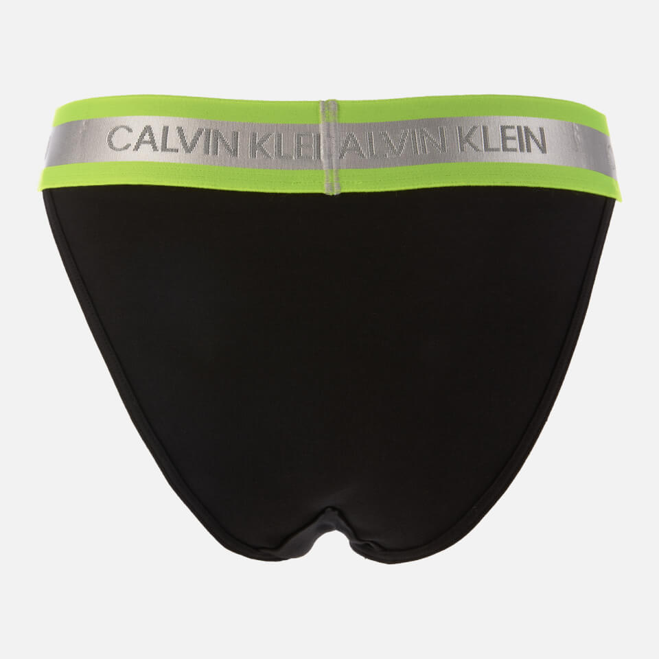 Calvin Klein Women's Neon Detail Hi Cut Tanga Briefs - Black