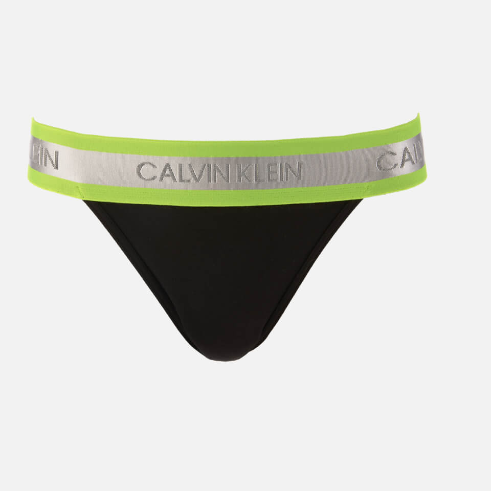 Calvin Klein Women's Neon Detail Hi Cut Tanga Briefs - Black