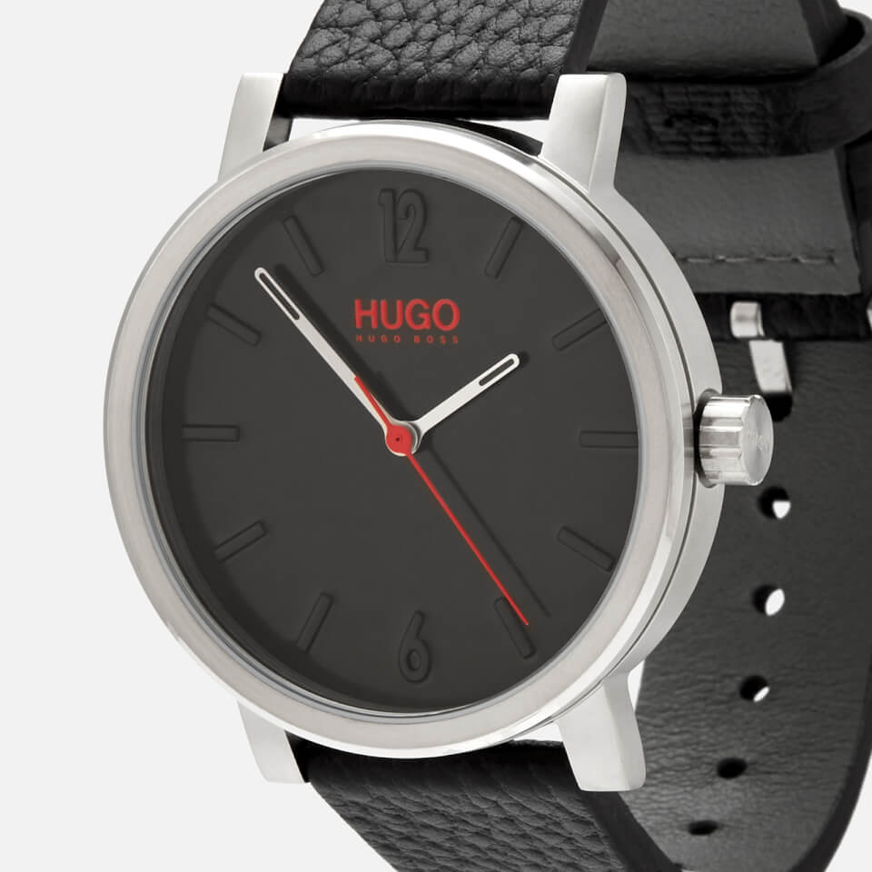 HUGO Men's Rase Leather Strap Watch - Black