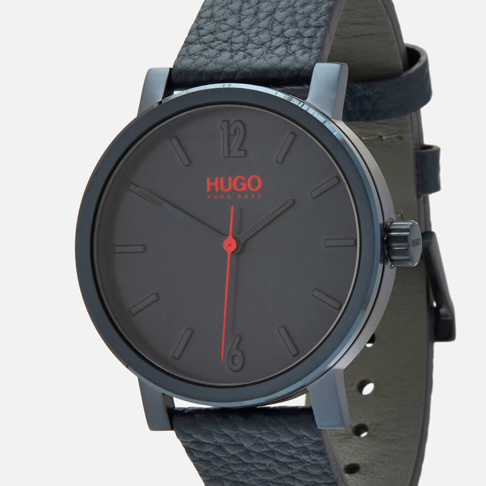 HUGO Men's Rase Leather Strap Watch - Blue