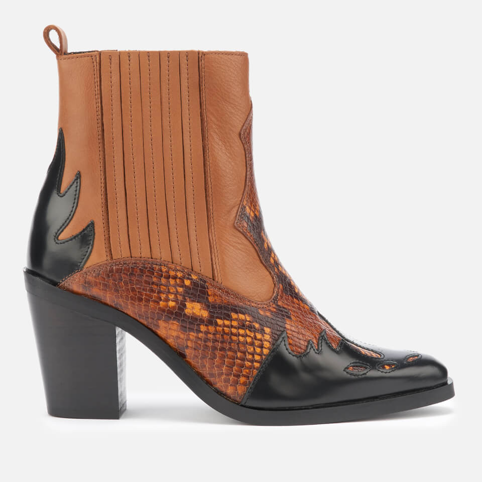 Kurt geiger black leather western heeled hot sale ankle boots