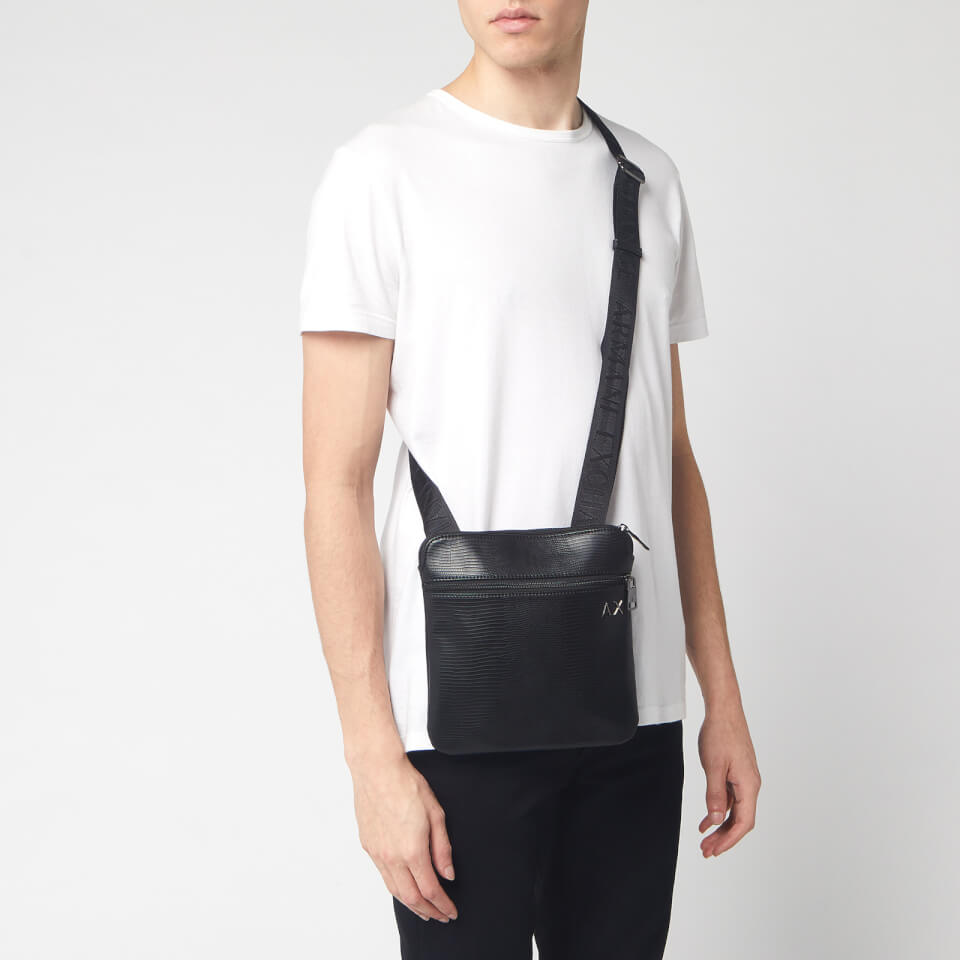 Armani Exchange Men s Small Flat Cross Body Bag Black Lizard