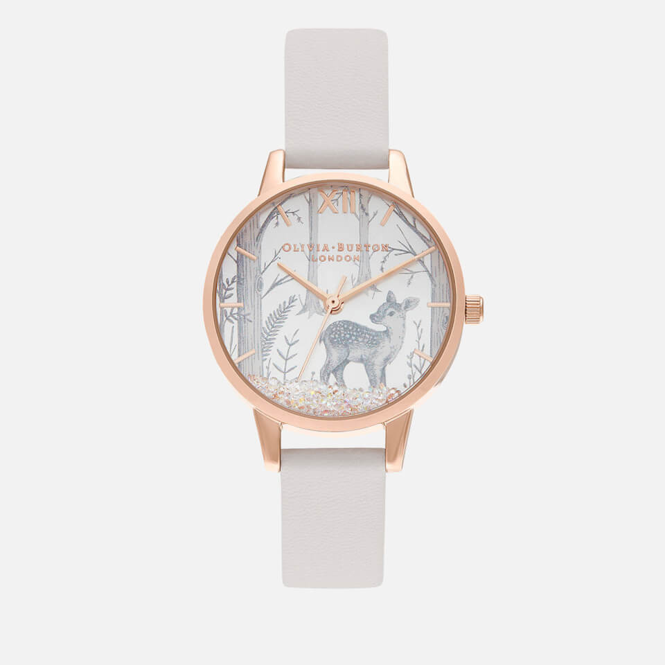 Olivia Burton Women's Snow Globe Sunray Deer Watch - Vegan Blush/Rose Gold