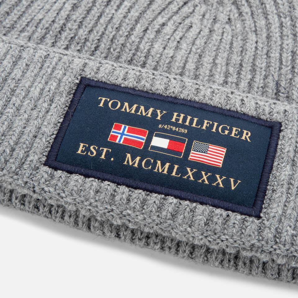 Tommy Hilfiger Men's Outdoors Patch Beanie Hat - Mid Grey Melange