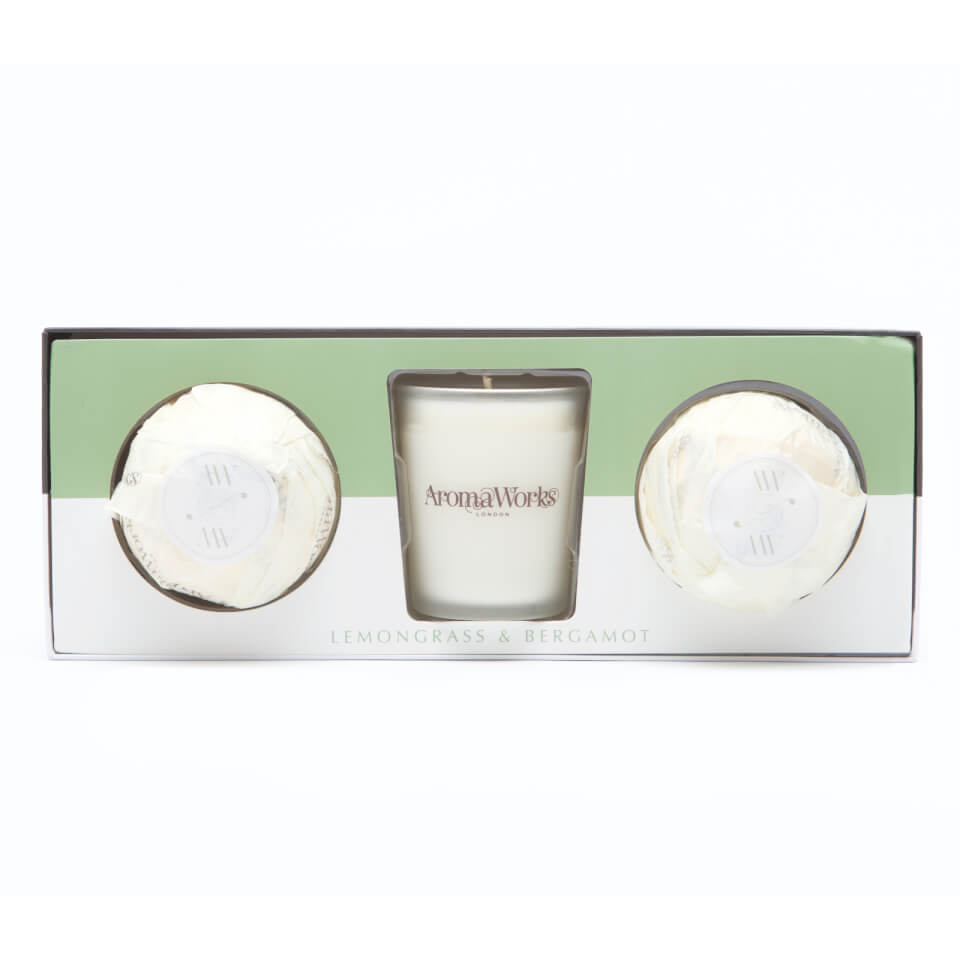 AromaWorks Light Range - Lemongrass & Bergamot Candle + Mini Aromabomb Gift Set