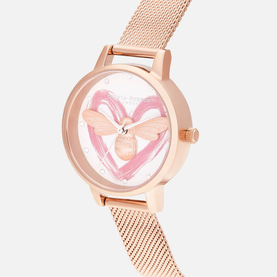 Olivia Burton Women's You Have My Heart Lucky Bee Watch - Silver & Rose Gold Mesh