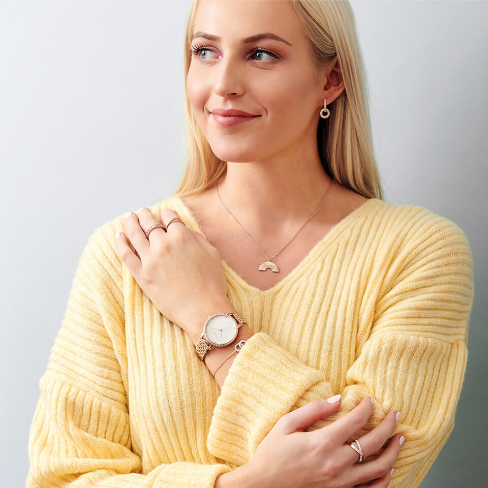 Olivia Burton Women's Rainbow Bezel Bracelet Watch - Rose Gold