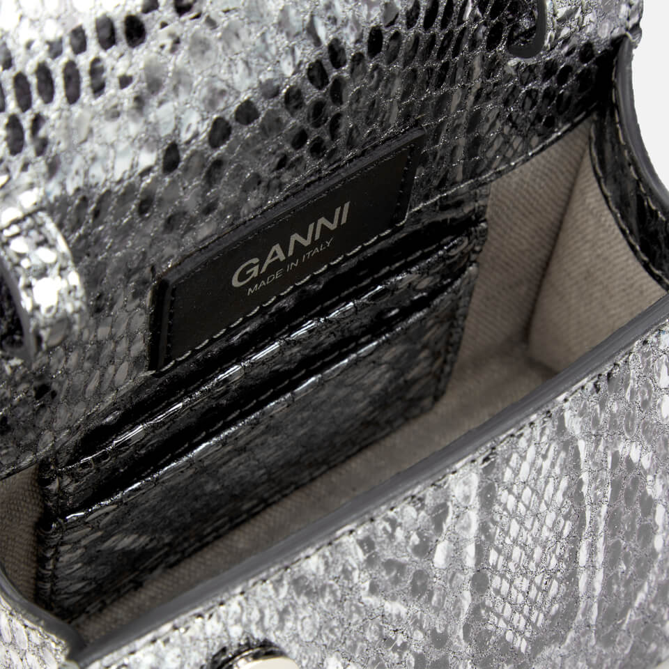 Ganni Women's Metallic Mini Leather Shoulder Bag - Silver
