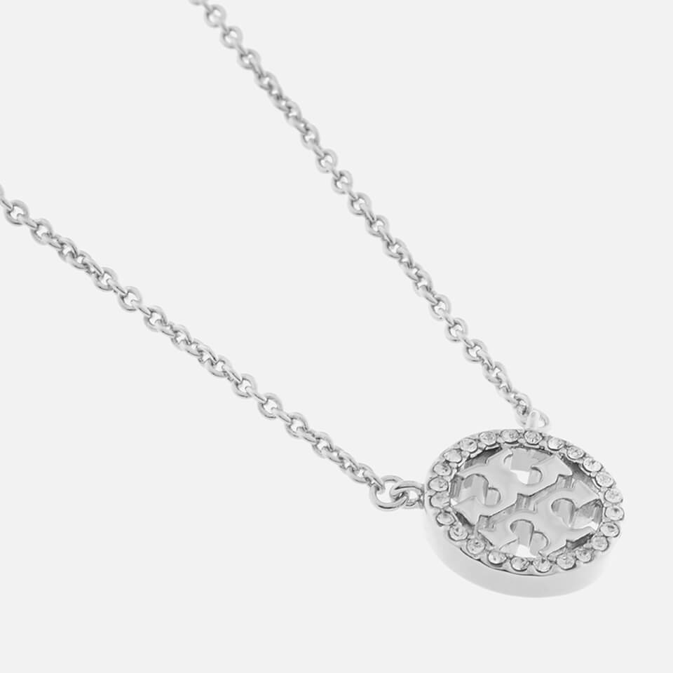 Tory Burch Women's Crystal Logo Delicate Necklace - Tory Silver