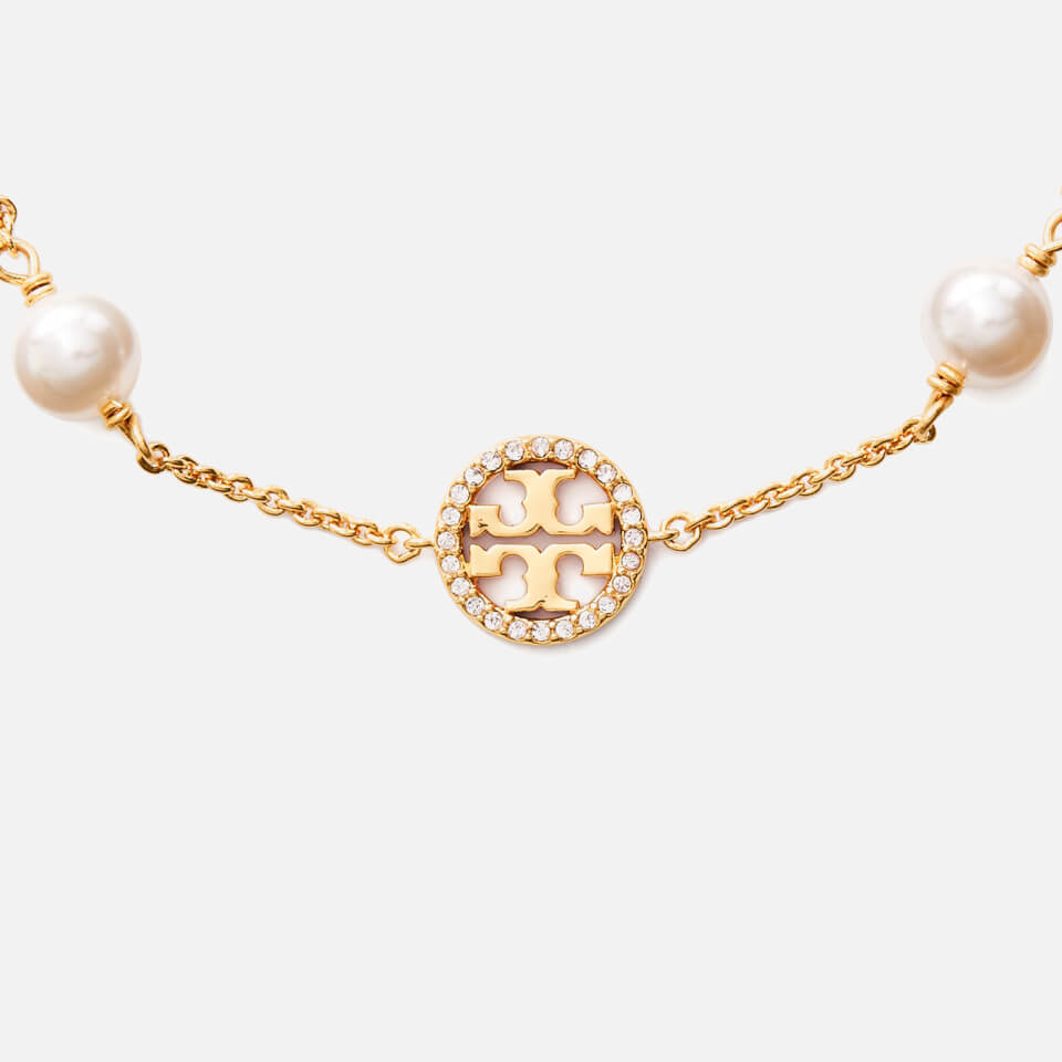 Tory Burch Women's Crystal Pearl Logo Bracelet - Tory Gold/Crystal/Pearl