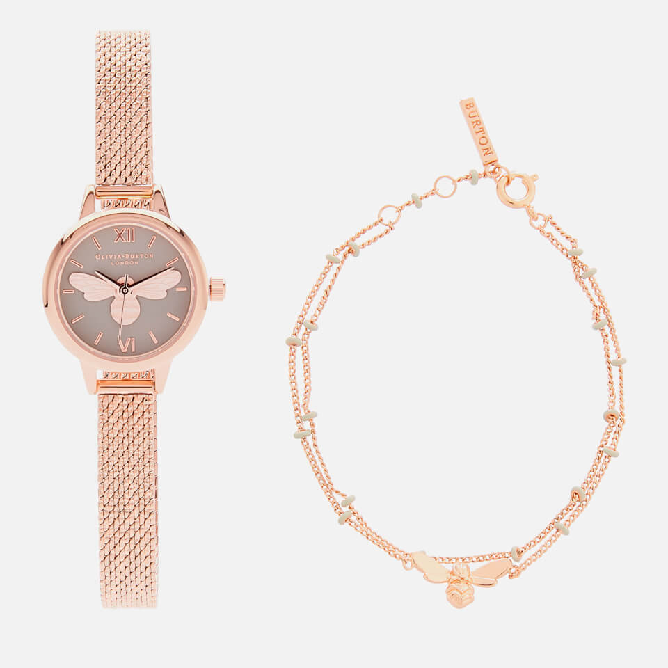 Olivia Burton Women's Mini Lucky Bee Watch and Bracelet Giftset - Rose Gold