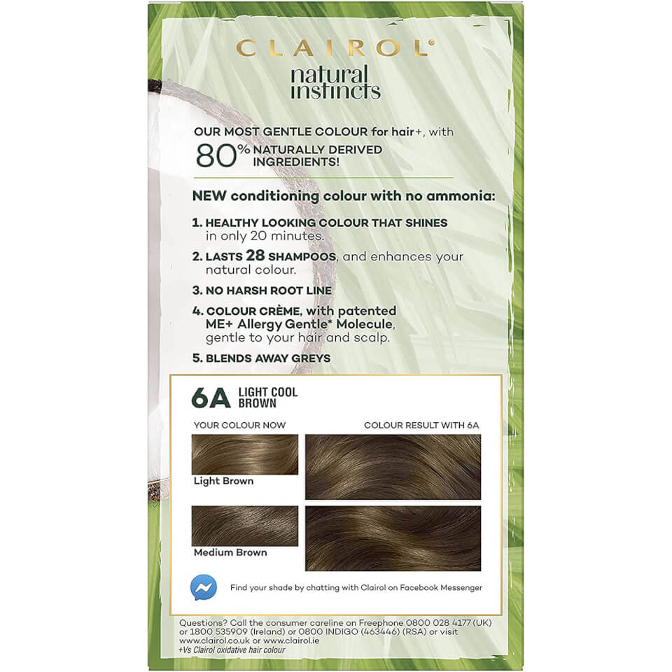Clairol Natural Instincts Semi-Permanent No Ammonia Vegan Hair Dye - 6A Light Cool Brown