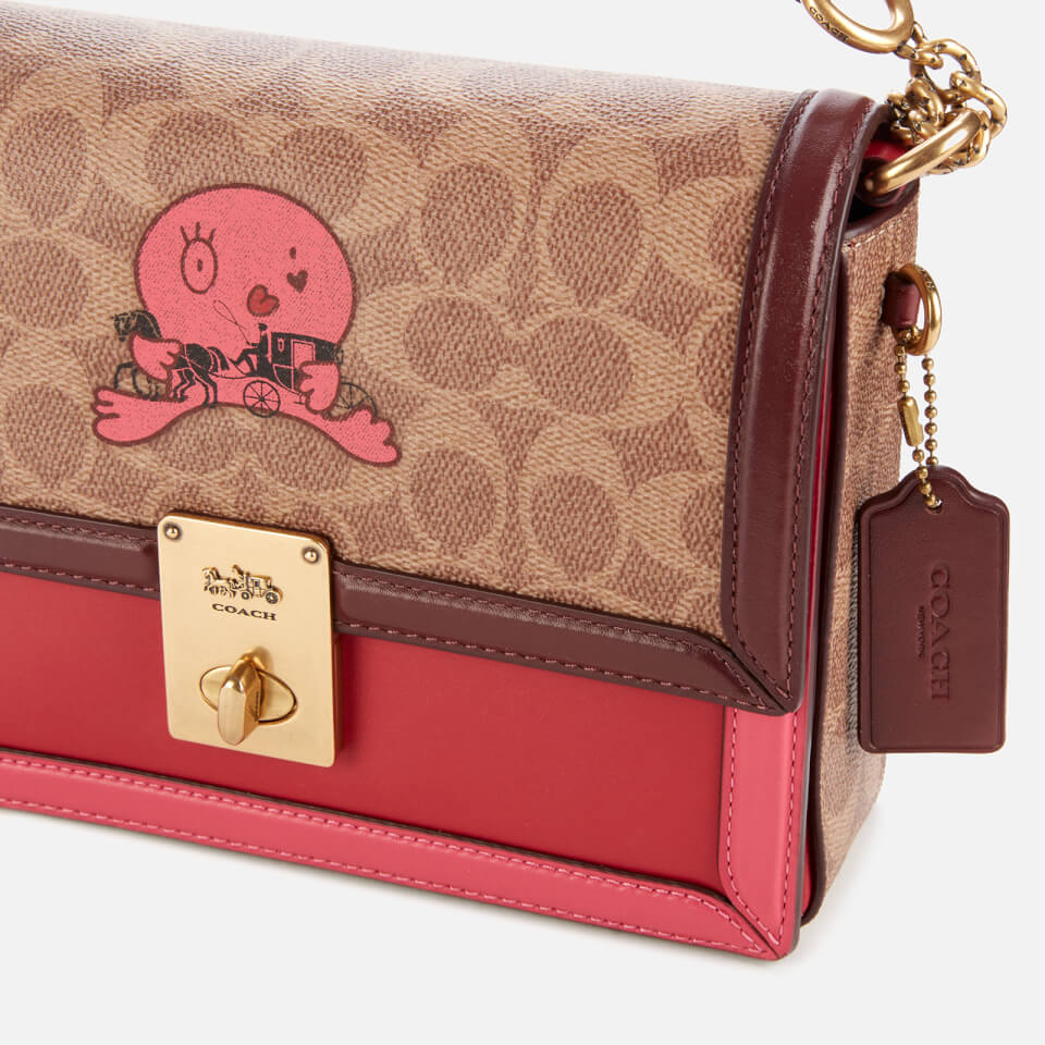 Coach 1941 Women's Signature Horse and Carriage 2 by Guang Yu Hutton Shoulder Bag - Tan Confetti Pink Multi