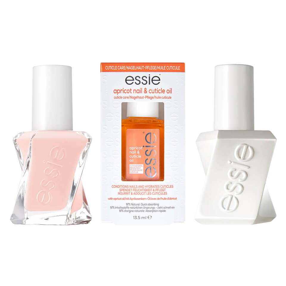 essie Gel Nude Nail Polish, Top Coat and Apricot Cuticle Oil Care Bundle