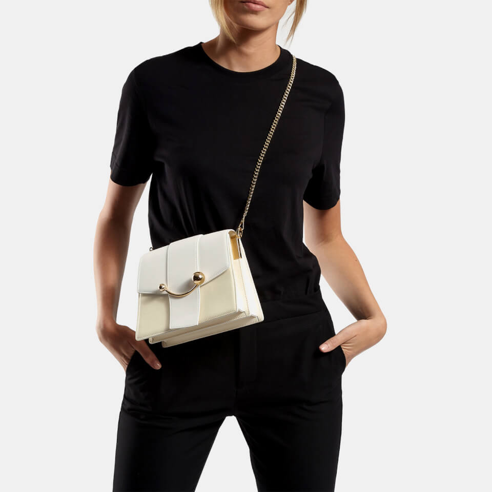 Strathberry Crescent Flap Leather Chain Shoulder Bag In Vanilla