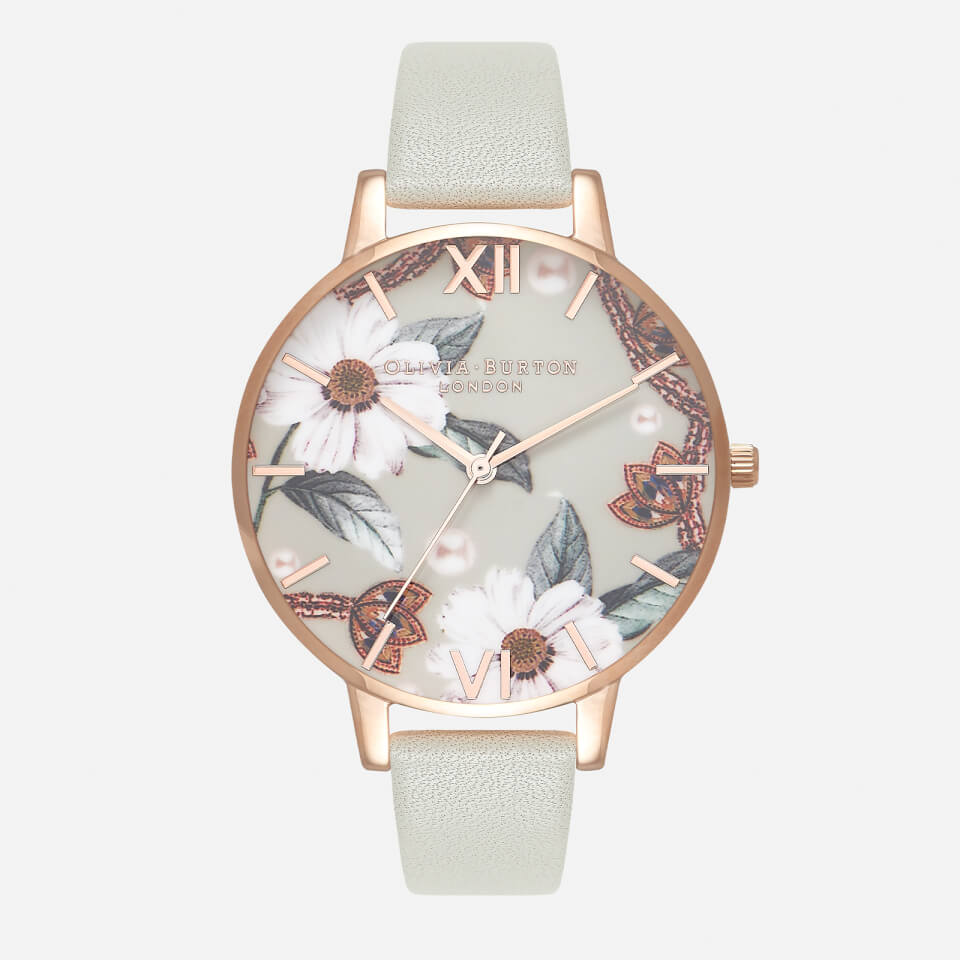 Olivia Burton Women's Bejewelled Florals Watch - Grey/Rose Gold