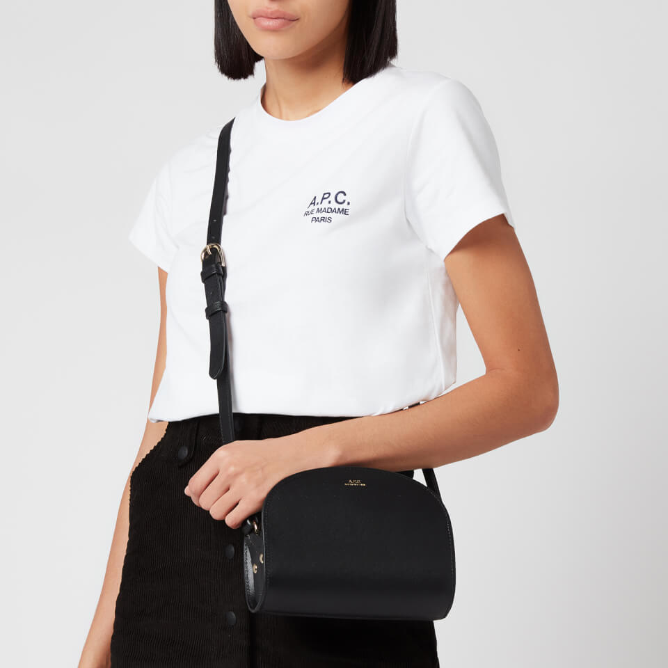 A.P.C. Women s Saffiano Mini Demi Lune Cross Body Bag Black Coggles