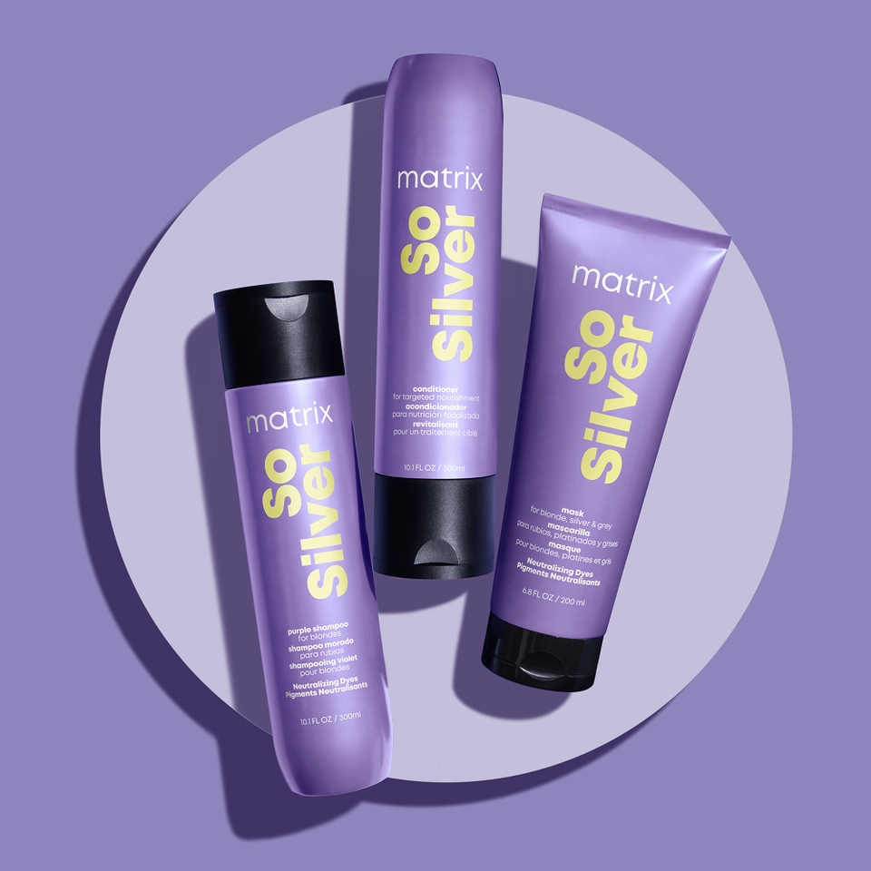 Matrix Total Results So Silver Purple Toning Shampoo, Conditioner and Hair Mask Routine for Blonde, Silver and Grey Hair